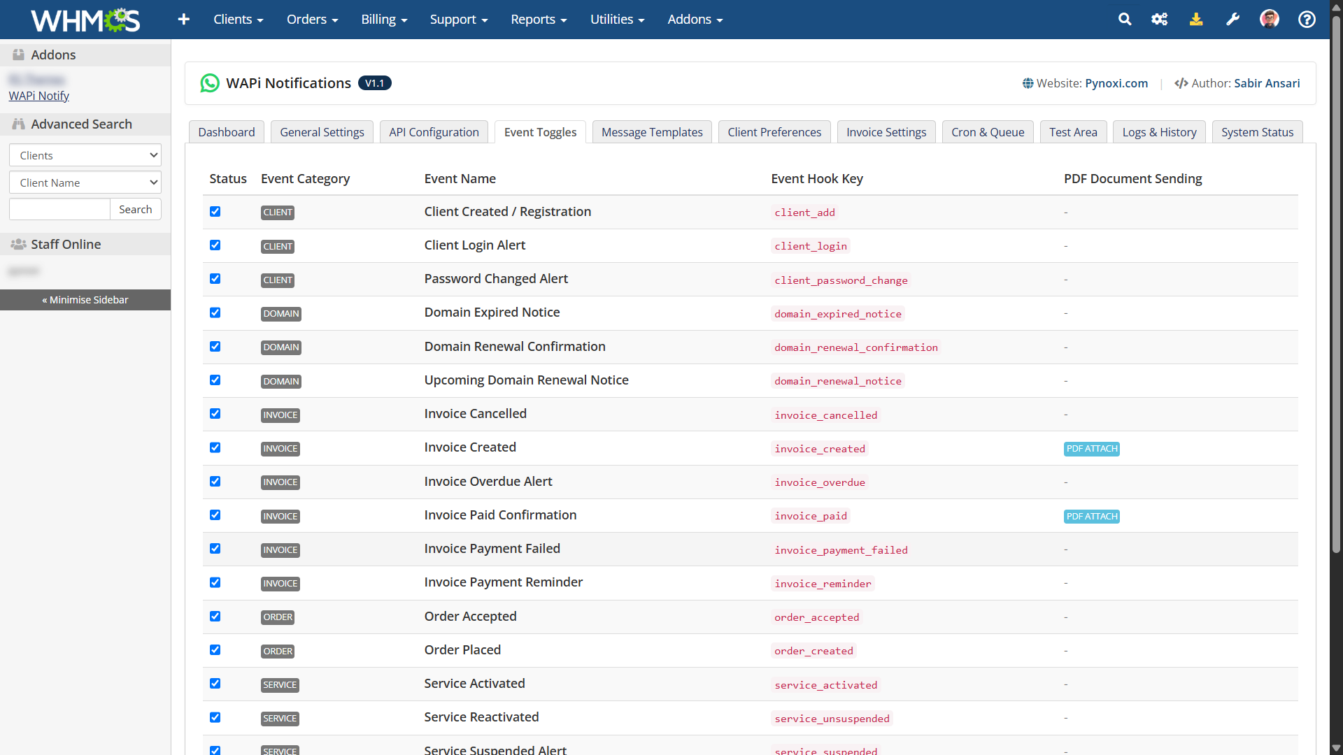 Individual Event Toggles Interface